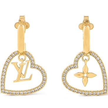 Hoa Tai My LV Heart Gold-toned Metal and Zircons Earrings