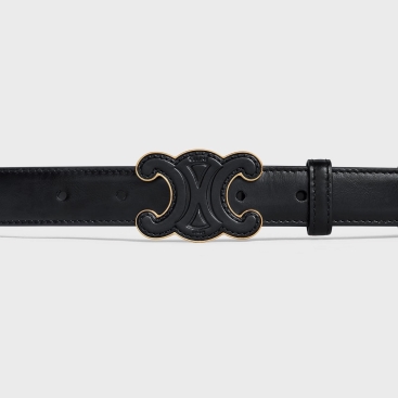 Thắt lưng nữ Celine Medium Cuir Triomphe Buckle With Collar Stud Belt In Black Taurillon Leather