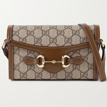 Túi đeo chéo nữ Gucci Horsebit 1955 Brown Leather Trimmed Printed Coated Canvas Shoulder Bag