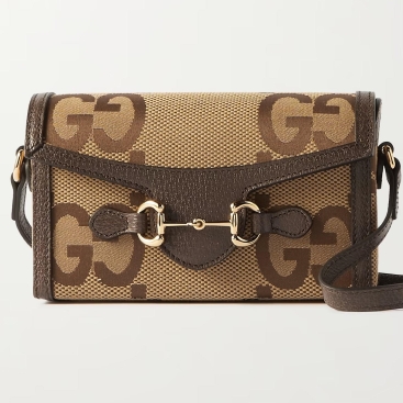 Túi đeo chéo nữ Gucci 1955 Camel Horsebit Mini Leather Trimmed Canvas Jacquard Shoulder Bag