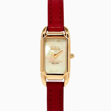 Đồng hồ Coach dây da màu đỏ Cadie Quartz Gold Plated Steel Leather Watch