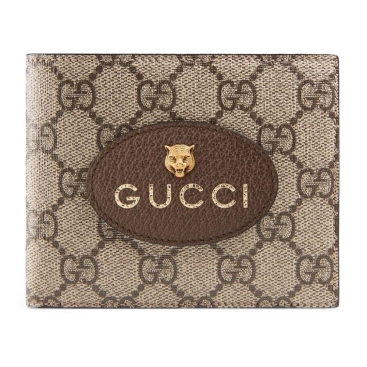 Ví ngắn cầm tay Gucci đầu hổ Neo Vintage Beige Ebony GG Supreme Canvas Wallet
