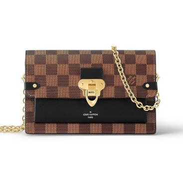 Túi nữ LV Louis Vuitton Vavin Chain Wallet Black Damier Ebene Small Leather