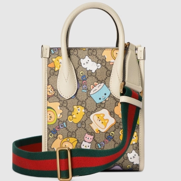 Túi đeo chéo Gucci Animal Print Mini Tote Bag In Beige and Ebony GG Supreme Canvas