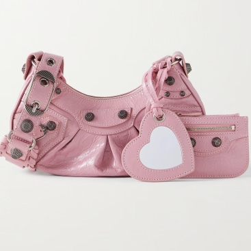 Túi xách nữ Balenciaga Pink Le Cagole XS Studded Crinkled Leather Shoulder Bag