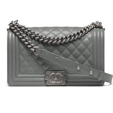 Túi đeo chéo Chanel Boy Shiny Grained Calfskin Ruthenium-Finish Metal Dark Gray