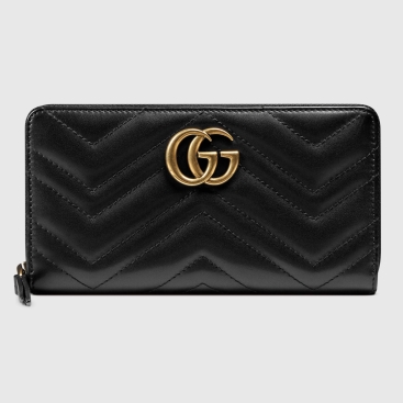 Ví nữ Gucci dài GG Marmont Black Matelassé Chevron Leather With GG Zip Around Wallet