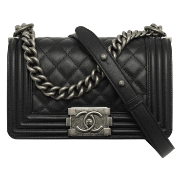 Túi đeo chéo Chanel Small Boy Calfskin Ruthenium-Finish Metal Black