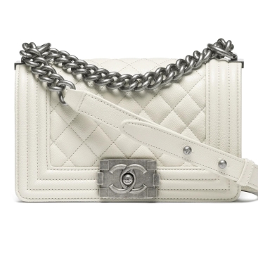 Túi đeo chéo Chanel Small Boy Shiny Grained Calfskin Ruthenium-Finish Metal Light Gray