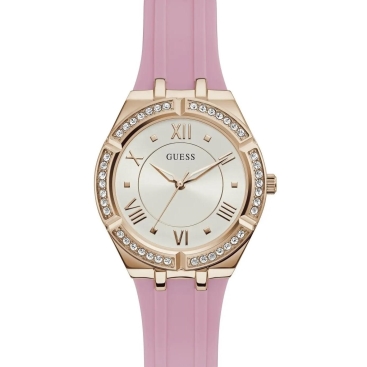 Đồng hồ nữ đeo tay Guess Ladies Pink Rose Gold Tone Analog Silicone Strap Watch GW0034L3