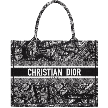 Túi xách Medium Dior Book Tote Black and White Plan de Paris Embroidery