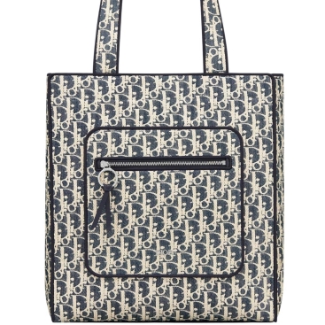 Túi xách Dior Blue and Beige Raffia-Effect Dior Oblique Denim Tote Bag