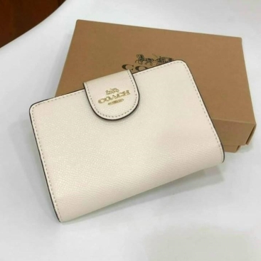 Ví nữ Coach mini da thật | Coach Bi-color Plain Leather Khaki Folding Wallet Small Wallet