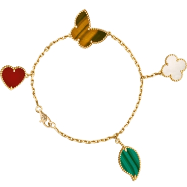 Lắc tay Van Cleef Arpels Lucky Alhambra Bracelet 4 motifs Carnelian Tigers Eye Malachite VCARD79600