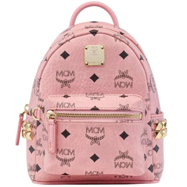 Ba lô nữ MCM Size 18 X-Mini Stark Bebe Boo Soft Pink Side Studs Backpack in Visetos