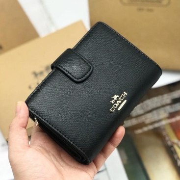 Ví nữ Coach mini da thật | Coach Bi-color Plain Leather Khaki Folding Wallet Small Wallet.