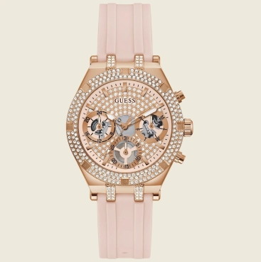 Đồng hồ Guess Gold-Tone and Pink Silicone Multifunction Watch